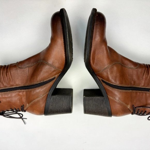 Tamaris Germany Soft Leather Boots Women 41 US 9.5Zip Closure Heel Booties Brown - Picture 4 of 11